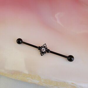 NWT Black heart clear CZ PVD plated stainless steel industrial barbell